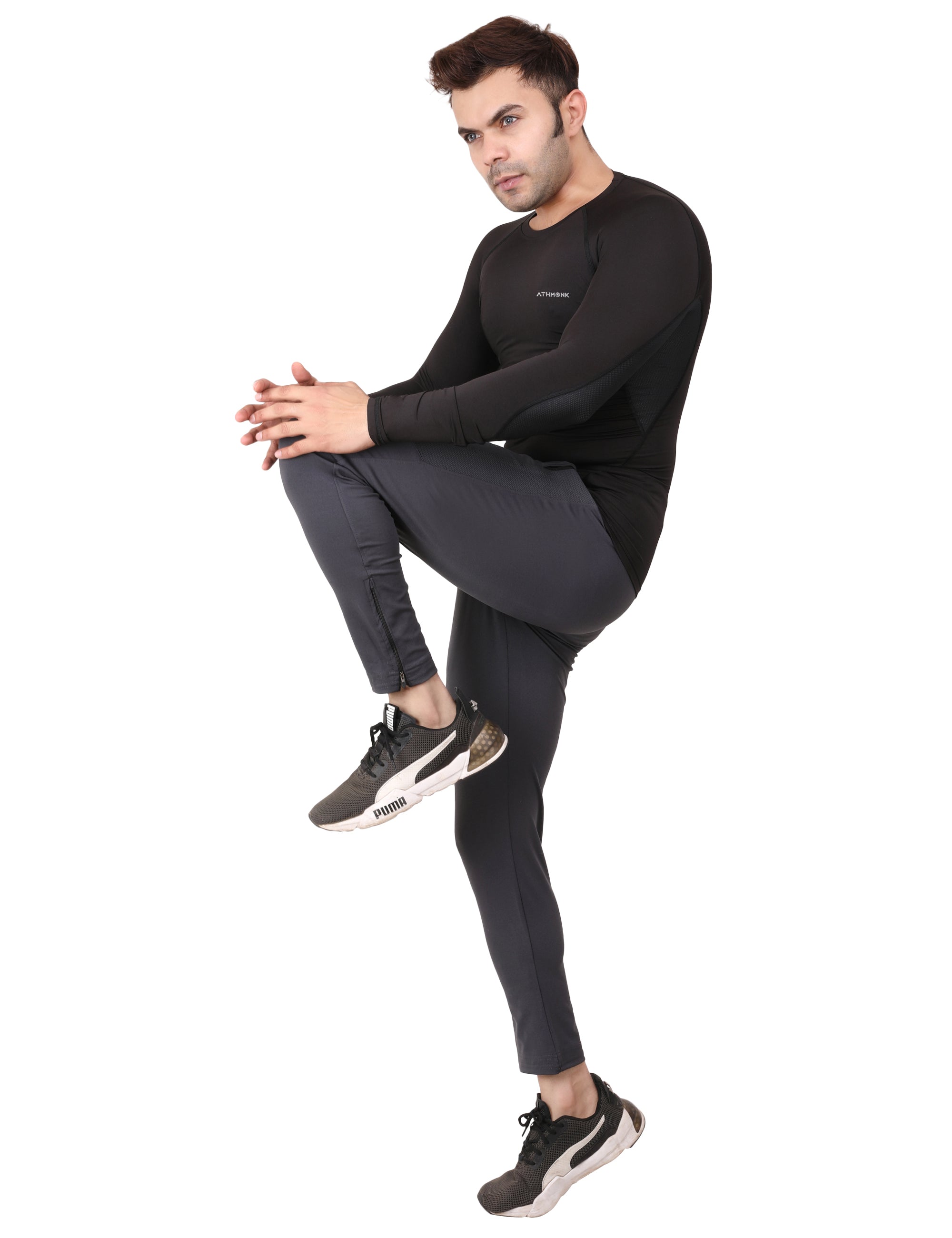 Athmonk Compression T-Shirt Vest Upper Body Shaper for Men Boys Branded - 4-Way Stretch Lycra Fabric - Workout Gym Cricket Running Football Sports Training - Keep Dry Tight Skin Fit - Round Neck